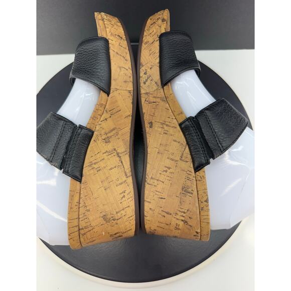 VIONIC Pepper Womens Sz 8 Black Leather Open Toe Platform Slip On Wedge Sandals - Picture 9 of 15